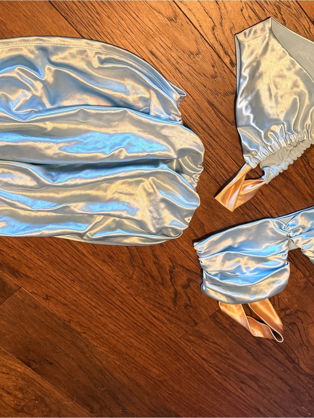 Ruched Light Blue Bikini Set with Beige Straps - Picture 6 of 10
